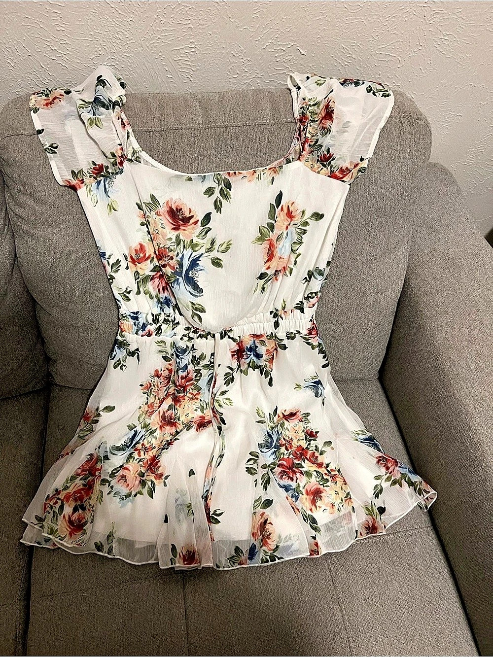 TRIXY Floral Mini Dress in White & Green Size Medium